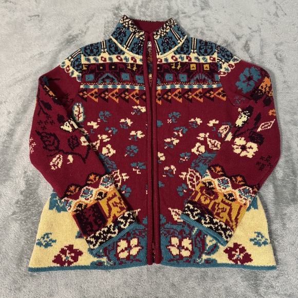 IVKO Woman Zip Jacquard Jacket Multicolor Wool Floral Zip Sweater Jacket Size 40 - Picture 1 of 11